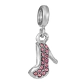 Silver high heel charm pendant with pink sparkling crystals for DIY charm bracelets - Pink Rhinestone Heel (011)