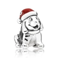Charm a forma di cane con cappello di Babbo Natale per braccialetti fai-da-te - Cane Con Cappello di Natale (010)