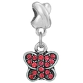 Pendentif papillon en argent avec cristaux roses et rouges pour bracelets DIY - Papillon Argenté Strass Rose (013)