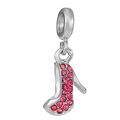 Silver high heel shoe charm with pink crystals for DIY beaded bracelets and necklaces - Fuchsia Rhinestone Heel (012)