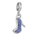 Silver high heel charm pendant with purple crystals and large hole loop for DIY jewelry - Purple Pave Heel (013)