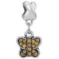 Silver butterfly charm bead with sparkling yellow rhinestones and large hole bail - Yellow Rhinestone Butterfly Charm (045)