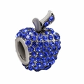 Blauwe strass appel bedel van zilverkleurige legering voor DIY armband en ketting - Blauwe Strass Appel (014)