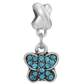 Pendentif papillon bleu avec cristaux en argent pour bracelets personnalisés - Papillon Argent Vintage Strass Bleu (015)
