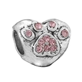 Charm a cuore in argento con strass rosa e impronta di zampa per bracciali DIY - Cuore Impronta Strass Rosa (014)