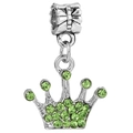 Silver crown charm with green rhinestones for DIY bracelets and jewelry making - Green Rhinestone Crown (017)