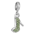 Silver high heel charm pendant with green sparkling rhinestones for DIY jewelry - Green Rhinestone Heel (016)