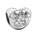 Silver heart charm with crystal-paved paw print for DIY charm bracelets - Paw Print Heart