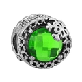 Silberne Perle mit einem smaragdgrünen Edelstein und feinem Schneeflocken-Design - Smaragdgrün Edelstein Schneeflocke (015)
