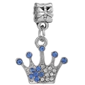 Silver crown charm with blue and white crystals for DIY bracelets and jewelry - Sea Blue Rhinestone Crown (019)
