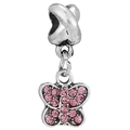Pendentif papillon argenté avec strass roses pour la création de bijoux DIY - Boucle Papillon Argent Strass Rose (017)