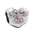 Ciondolo cuore argento con impronta zampa in cristallo rosa per bracciali DIY - Perla Impronta Strass Rosa (016)