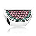 Watermeloen bedel met rode en groene kristallen voor kralenarmbanden in zilver - Watermeloen Schijf (018)