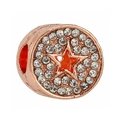 Perle d'étoile en or rose avec cristaux pavés et motif étoile rouge orangé - Perle Étoile Rouge Strass Or Rose (041)