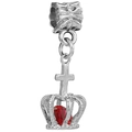 Silberne Perle mit Krone und rotem Herz-Edelstein für individuelle DIY Armbänder - Krone Kreuz Roter Edelstein Stil (Z-015)