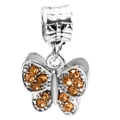 Pendentif papillon en argent avec cristaux ambrés pour bracelets et colliers à breloques - Papillon Argent Strass Ambre (021)