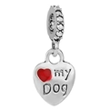 Silver heart charm with red enamel, 'my DOG' text, and sparkling zircon stones - my DOG Heart Pendant (001)