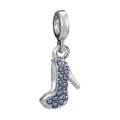 Blue rhinestone high heel pendant charm in silver finish for DIY jewelry bracelets - Blue Stone Heel (020)