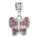 Charme papillon rose avec cristaux pour bracelets à perles DIY pour femmes - Papillon Argent Strass Rose Vif (023)