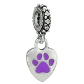 Ciondolo a cuore in argento S925 con zampa in smalto viola per bracciali fai-da-te - Ciondolo Cuore Impronta Viola (021)