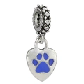 Ciondolo cuore con zampa blu in argento S925 con scintillanti pietre di zircone - Ciondolo Cuore Impronta Blu Chiaro (022)