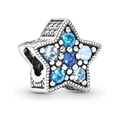 Star charm for bracelet in 925 sterling silver with blue crystals and engraving - Colorful Five-pointed Star (033)