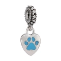 Ciondolo a cuore in argento S925 con impronta di zampa blu e bordo perlato - Ciondolo Cuore Impronta Blu Cielo (023)