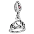 Abalorio de corona de plata con diseño de corazón y circón rosa para pulseras DIY - Estilo Corazón Corona (040)