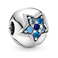 Silver star-shaped sphere charm with blue inlaid crystals for DIY bracelets - Star Hollow Blue Diamond (035)