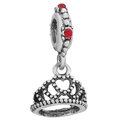 Antique silver crown charm with hollow heart design and red gemstones for DIY bracelets - Vintage Red Gem Hollow Crown (030)