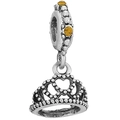 Vintage silver crown charm with orange gemstone and heart-shaped cutout details - Orange Gem Loop Crown (032)