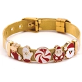 Gold stainless steel mesh bracelet with Christmas charms like Santa and stockings - Golden Santa Claus Bracelet (DL001)