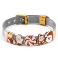 Christmas mesh bracelet with enamel charms including Santa, stocking, and snowflake - Silver And Gold Patchwork Christmas Bracelet (DL002)