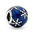 Blue enamel star charm bead with silver snowflake relief for starry sky bracelet - Blue Snowflakes (041)