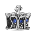 Vintage silver crown charm bead with deep blue crystal accents for DIY bracelets - Dark Blue Gem Crown Bead (035)