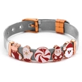 Christmas stainless steel mesh bracelet with festive Santa and enamel charms - Silver Red Gold Christmas Bracelet (DL003)