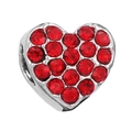 Exquisite silberne Herzperle mit rubinroten Zirkonia-Steinen für DIY-Armbänder - 8-Roter Strass-Herzanhänger / Rot/Silber