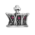 Silver crown charm with pink crystal stones for DIY snake chain bracelets and necklaces - Rose Red Gem Crown Bead (036)