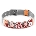 Silver mesh belt bracelet with rose gold buckles and Santa Claus enamel charms - Silver Red Gold Slider Bracelet (DL004)