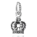 Exquisite silver crown charm bead with intricate hollow design and beaded details - Hollow Crown Pendant (042)