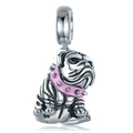 Ciondolo bulldog in argento con collare in smalto rosa per collane e bracciali - Bulldog Con Collare Rosa (035)