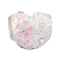 Pink heart floral charm bead with enamel cherry blossom and zircon for DIY bracelet - Heart Shape Pink Cherry Blossom Charm