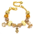 Golden snake chain bracelet with bee, bear, and crown charms on white background - 16cm / Style 002