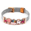 Cute rainbow candy and unicorn charms on silver stainless steel mesh bracelet - Multicolor