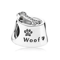 Charm ciotola per animali in argento con osso e incisione Woof per bracciale - Ciondoli Ciotola per Cani (038)