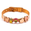 Goldenes Edelstahl-Netzarmband mit bunten Emaille-Anhängern in Frucht- und Dessert-Optik - Goldenes Netzband - Emaille-Anhänger (DL006)