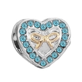 Macro shot of silver heart charm with blue crystals and a gold bow for DIY bracelets - Gold Bowknot Light Blue Rhinestone Heart Style (19)