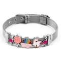 Rainbow charm mesh bracelet with flamingo, unicorn, and candy pendants for women - Silver