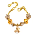 Golden snake chain bracelet featuring yellow glass beads and a charming bee pendant - 16cm / Style 004