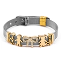 Détail du bracelet en maille argentée avec charm nœud doré et curseurs sertis de strass - Argent Avec Pièces en Or
